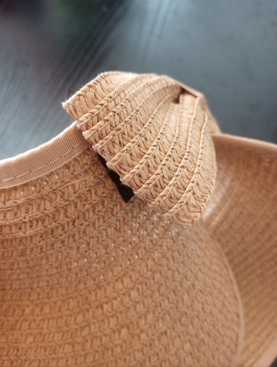 Brown Collapsible Raffia Woven Wide-Brim Sun Hat Bow Visor Foldable Open-top main image 10